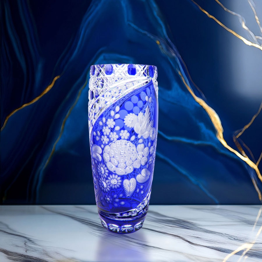 マイセンクリスタル ミスティックフラワー 色被せ花瓶 (ブルー) F504