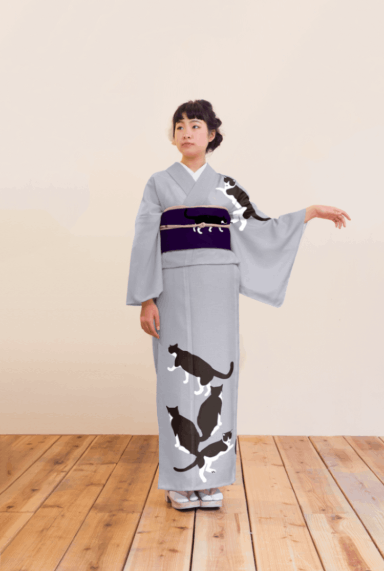 セオα夏着物・浴衣（ハチワレ猫（ライトラベンダー）） SAK-SK42901c