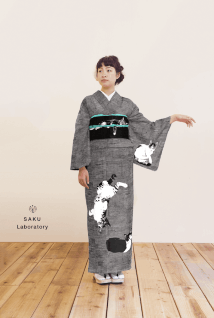 セオα夏着物・浴衣（キジトラ猫（モノトーン）） SAK-SK40301a | さく