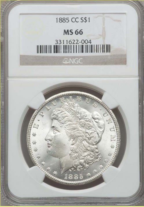 アンティークコイン アメリカ 1ドル モルガン銀貨1885-CC ＄1 NGC MS66