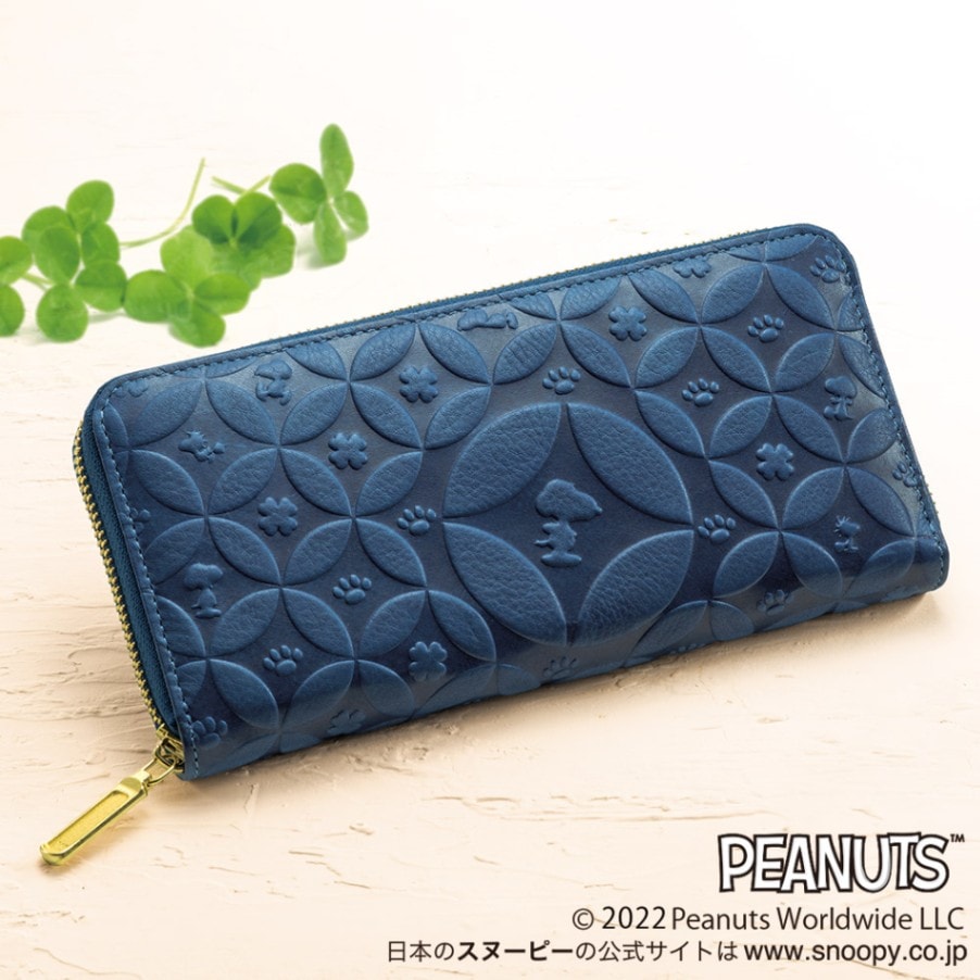 スヌーピー しあわせのジャパンブルー 阿波藍 高級牛革製長財布 七宝文