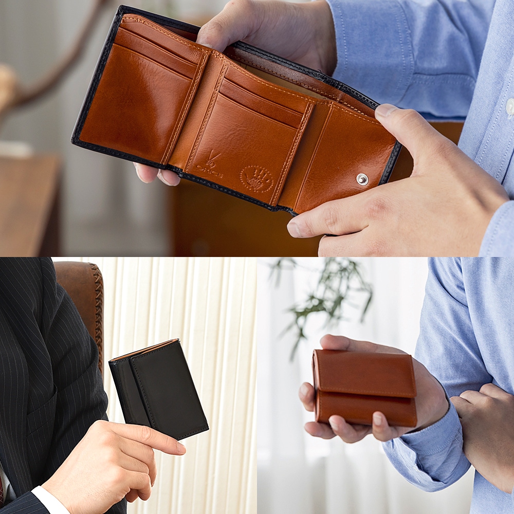 名入れ無料]オリーチェレザー三つ折り財布 ウォレット コンパクト財布