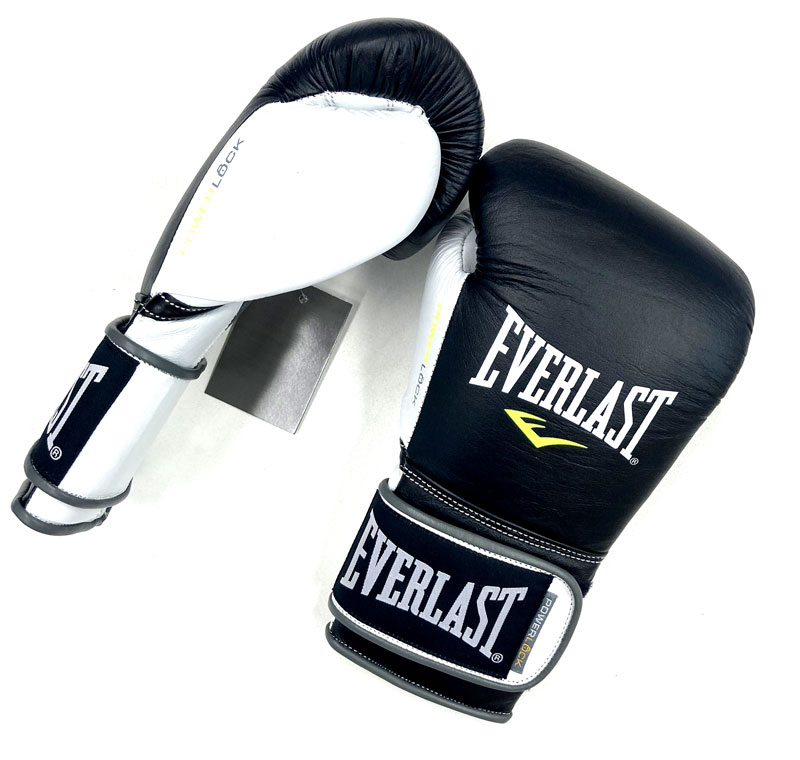 EVERLAST Powerlock Pro Hook And Loop Training Boxing Gloves BK/WH
