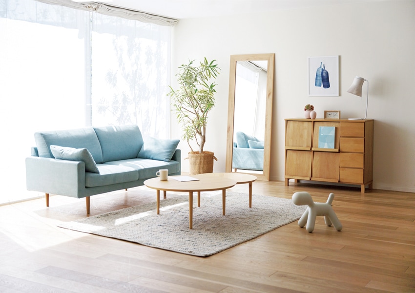 LEO SOFA 2.5人掛け ライトブルー オーク脚/ウォルナット脚