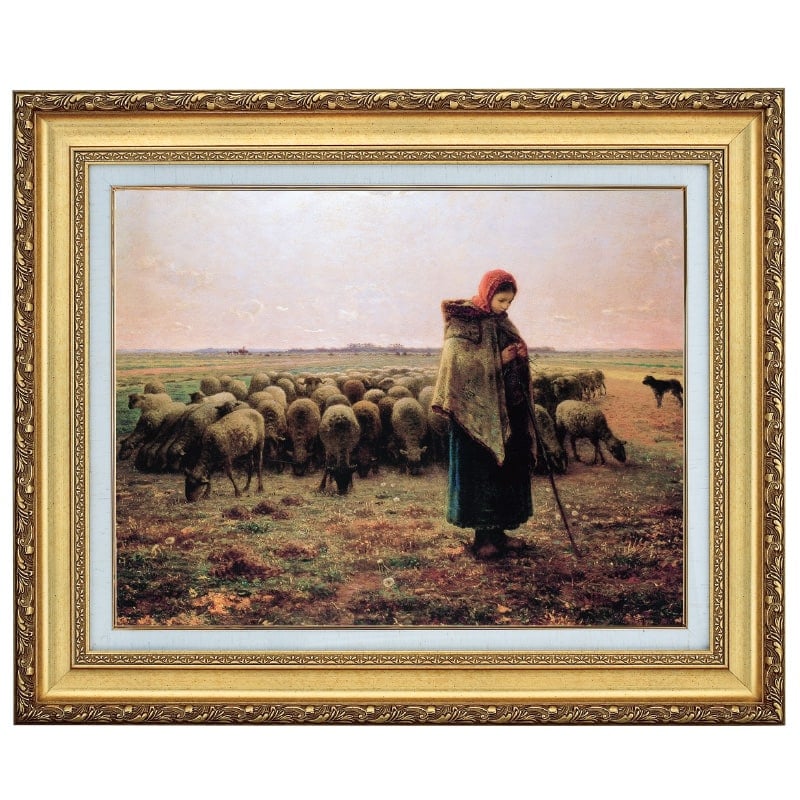 ミレー 『羊飼いの少女』 10号 額装 立体複製名画 西洋絵画 レプリカ