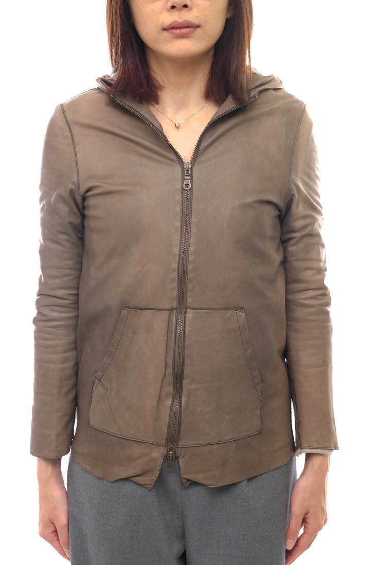 Sisii ジャケット W ZIP PARKA レザーパーカー / シシ フード付き