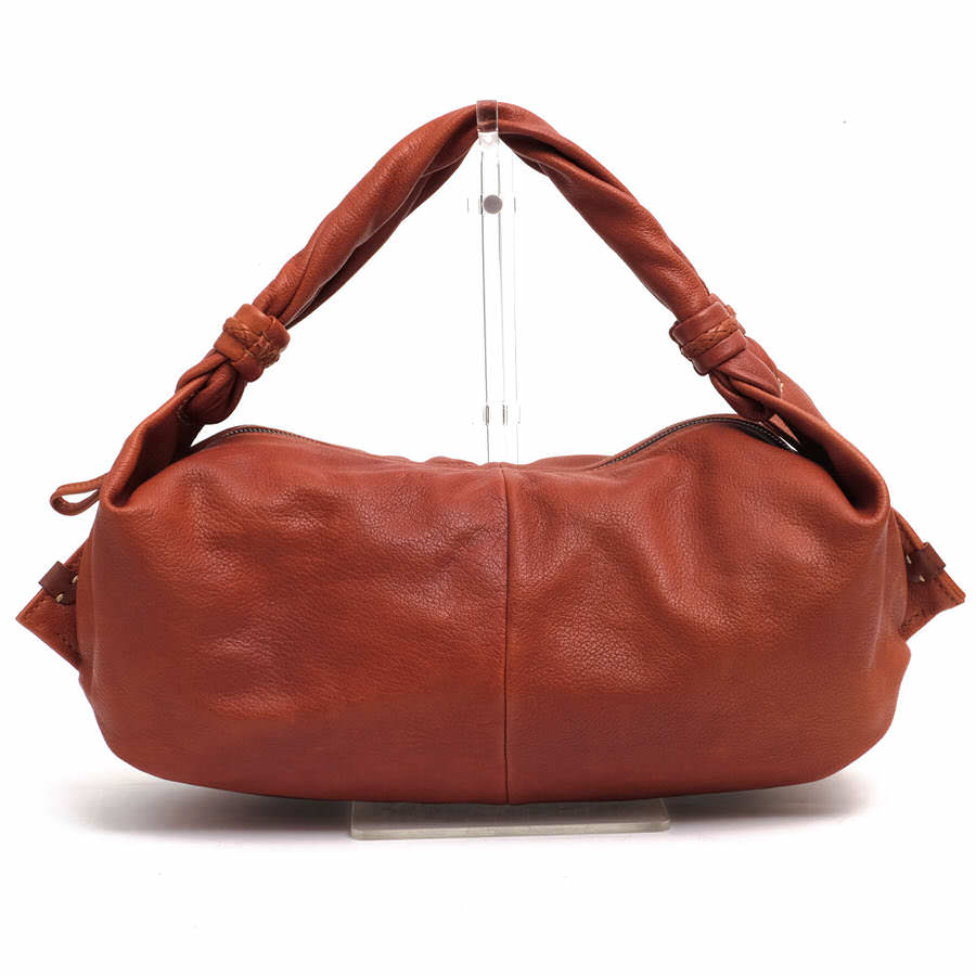 genten / ゲンテン 巾着型 シボ革 シュリンクレザー ブラウン 茶