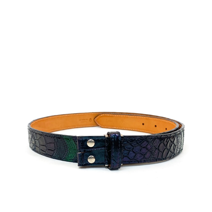 クロコダイル パッチワークベルトストラップ 35mm パヴォーネグリーン