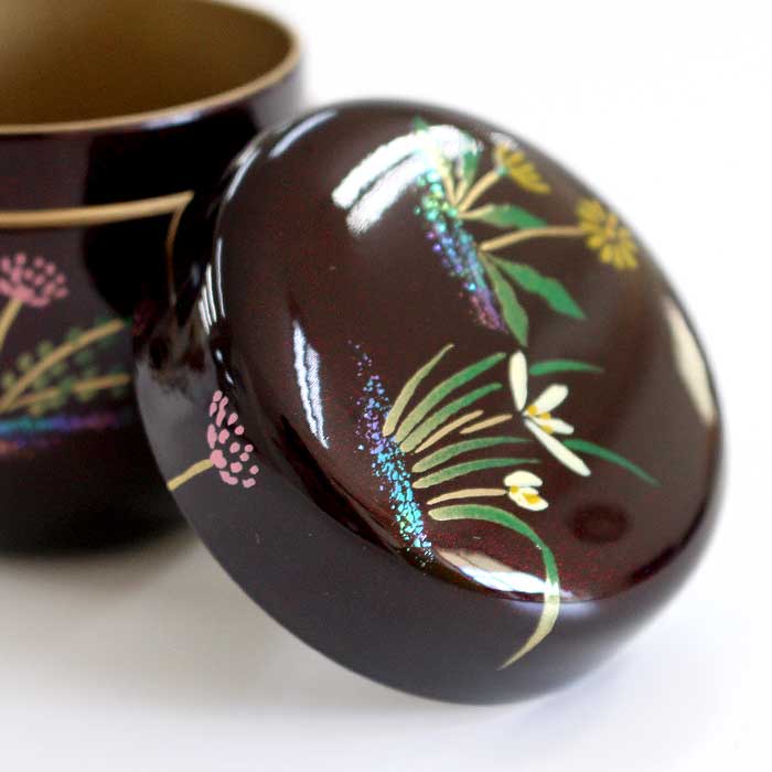 茶道具 棗 東雲 溜塗 中棗 春草蒔絵 ( 内梨子地 )