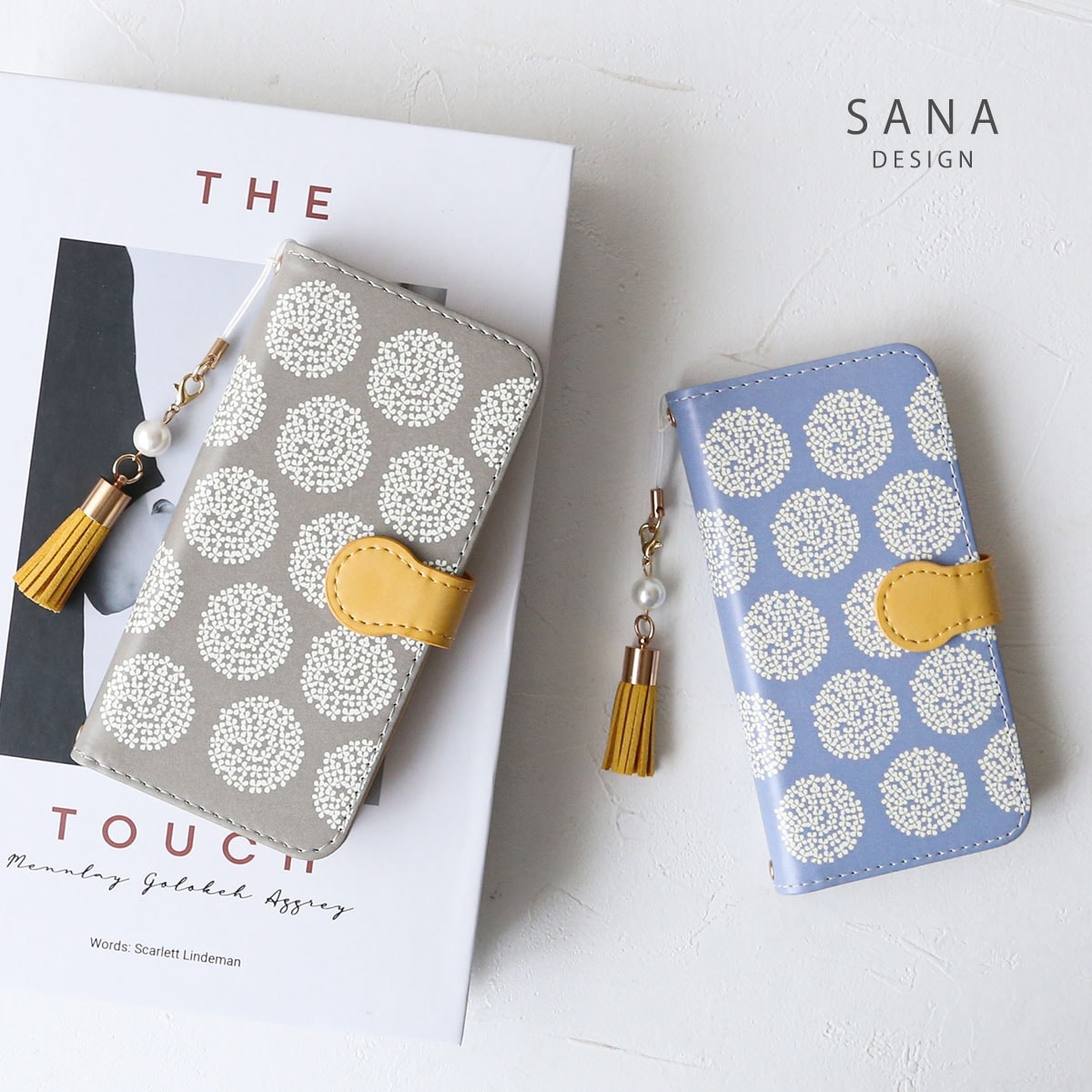 あじさい ベルト イエロー タッセル付き 」iPhoneケース 手帳型iPhone