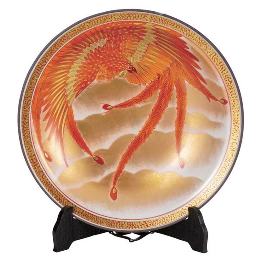 九谷焼 飾皿 10号・牡丹鳥 （皿立付）/ 光崖窯（こうがいがま） | 飾皿