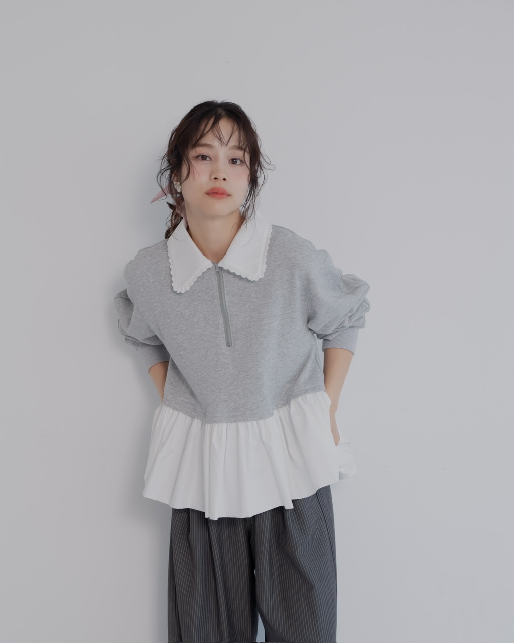 zip collar peplum sweat グレー | トップス | JUMELLE