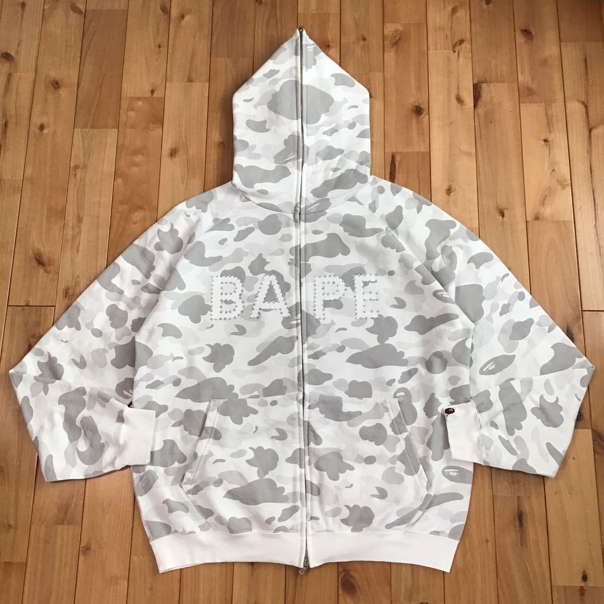 ☆XL☆ swarovski パーカー white camo ラインストーン a bathing ape