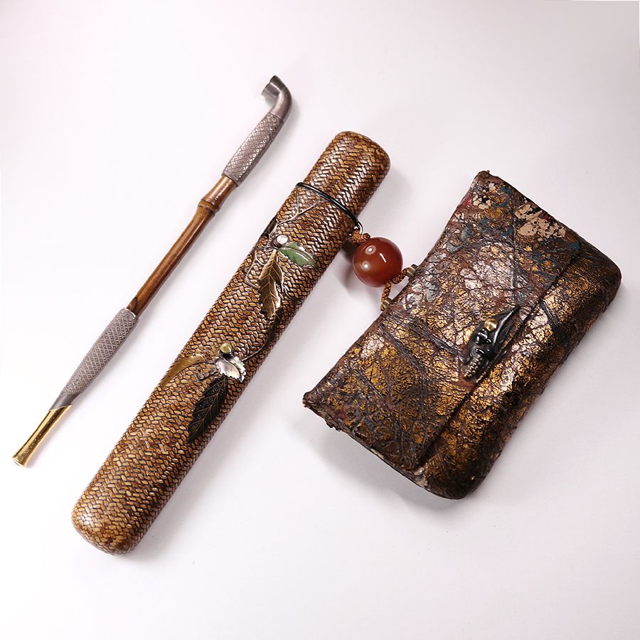 光盛 網代編 樫 螺鈿蒔絵 煙管筒 赤銅鍍金被 粟椎茸 叺具 金唐革 莨入