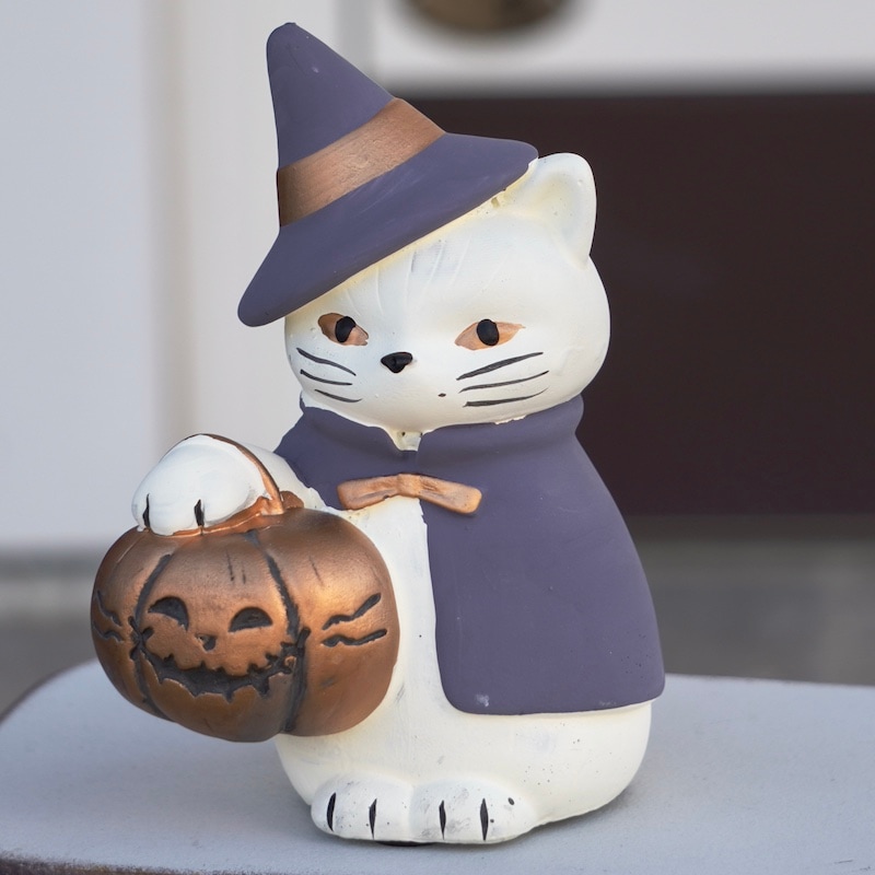 Hallowe'enパンプキンを持った白猫さん