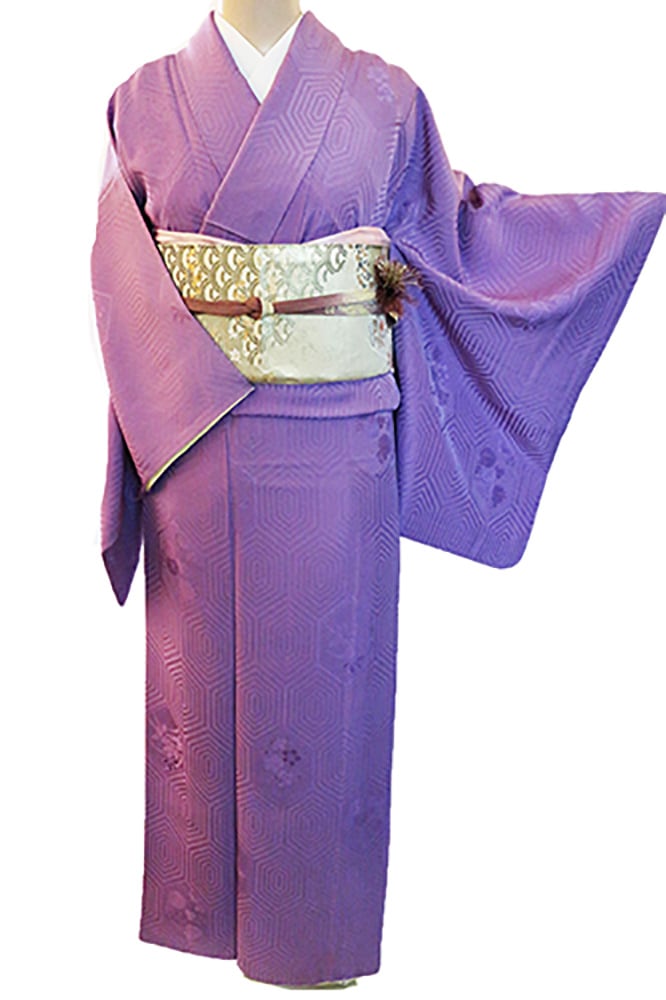 正絹色無地レンタルフルセット「亀甲に四季の花地紋」 | レンタル着物
