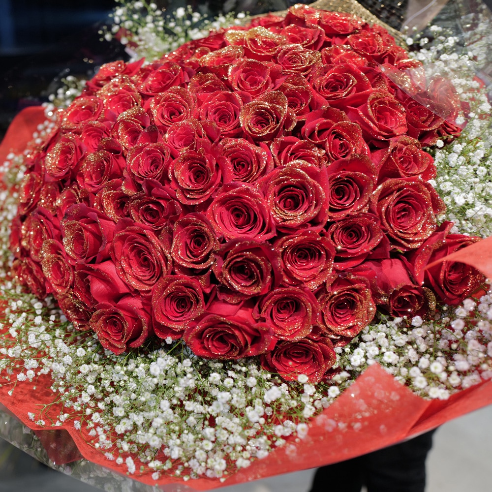 赤薔薇ゴールドラメ108本の花束 | バラ・生花,赤薔薇,花束 | ROSESHOP