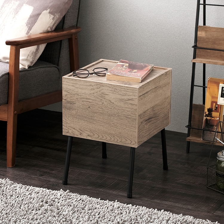 アイアンウッドサイドテーブル IWST-300R ブラック/アッシュブラウン