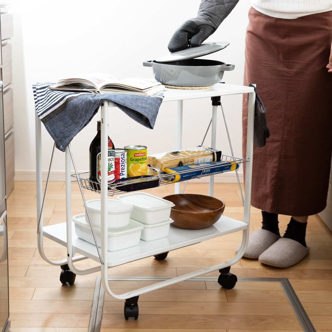 DULTON】 フォールディング トローリー ホワイト｜キッチン用品