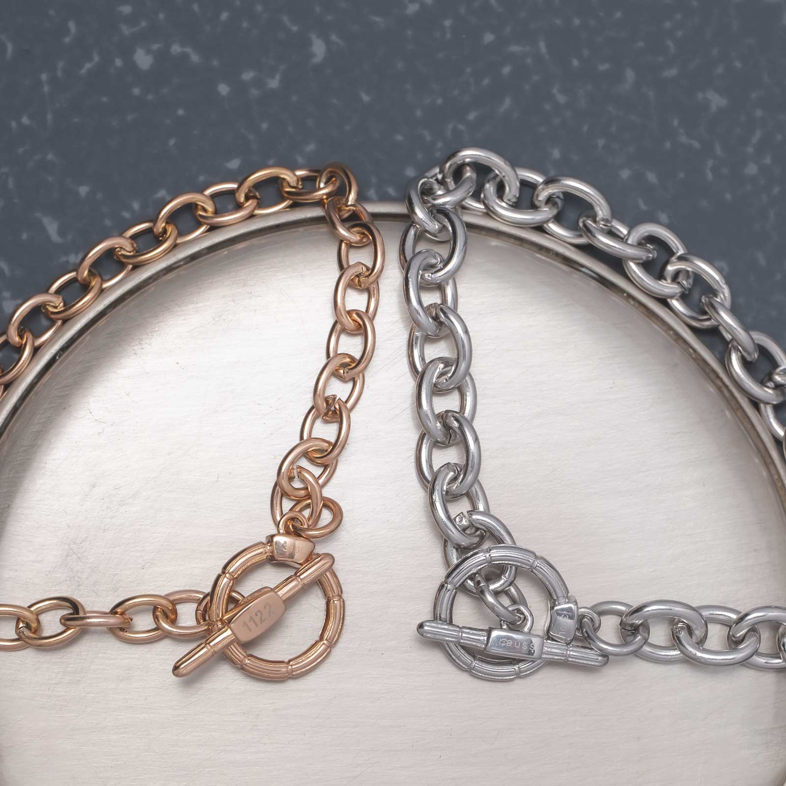 太めチェーンのマンテル・ペアブレスレット サージカルステンレス