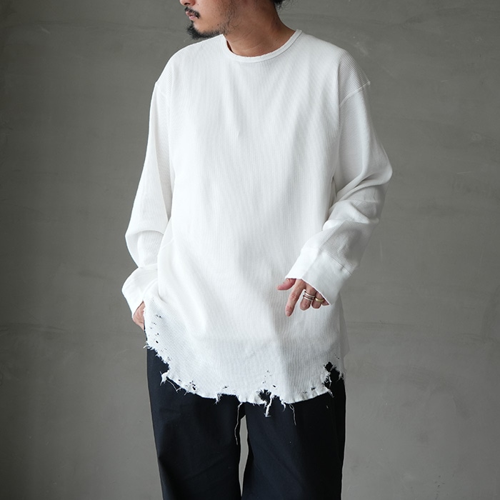 anc-ct134) / ANCELLM (アンセルム) / DAMAGE WAFFLE CREW LS T-SHIRT