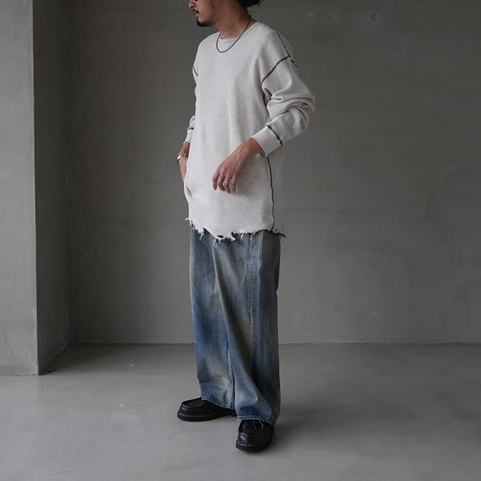 anc-ct77) / ANCELLM (アンセルム) / DAMAGE WAFFLE CREW LS T-SHIRT