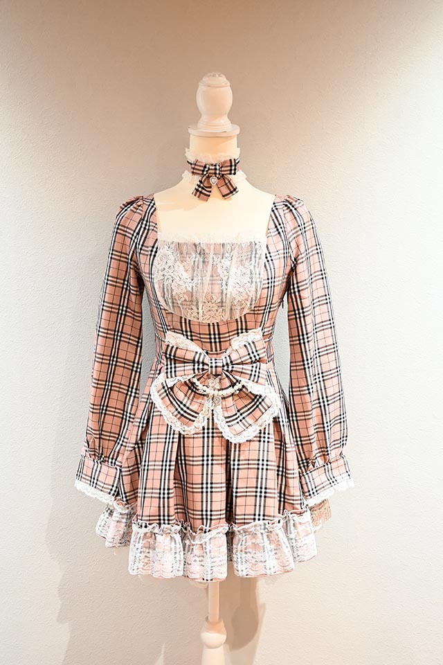 Princess Melody】チョーカー付きチェックワンピース - ピンク size-F