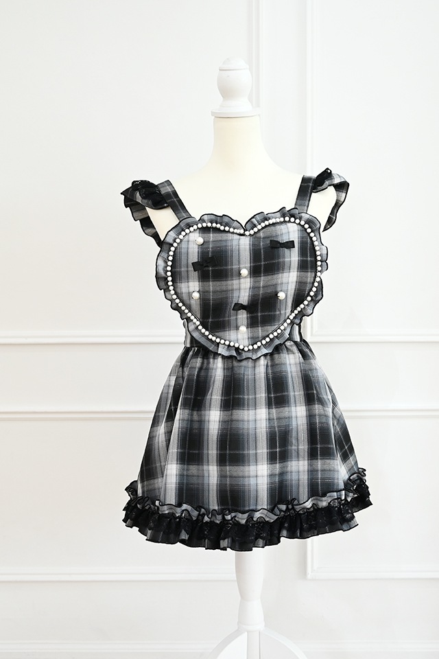Princess Melody】チェックパールハートエプロンジャンスカ - ブラック