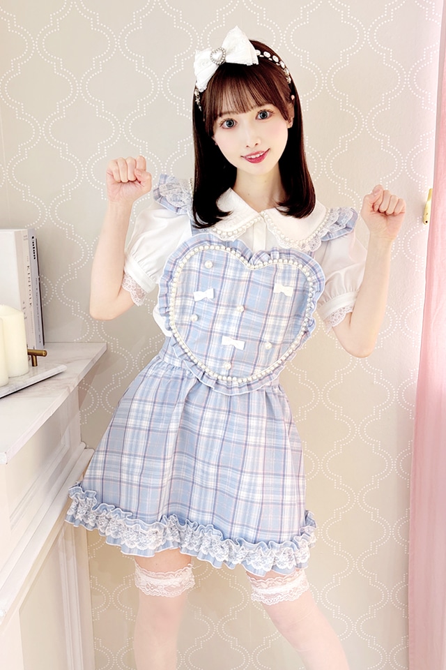 Princess Melody】チェックパールハートエプロンジャンスカ - アイス