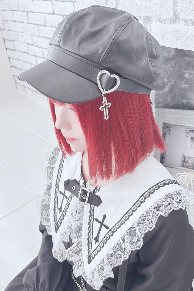 MA*RS】ハート＆クロスフェイクレザーキャスケット - ブラック size-F