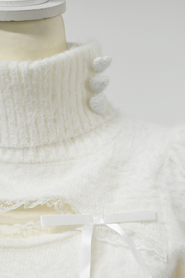 MA*RS】アームウォーマー付き胸開きシャギーニット - ホワイト size-F