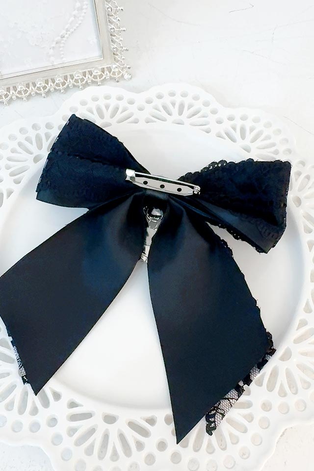 Princess Melody】ダブルビジューりぼんブローチ - ブラック size-F