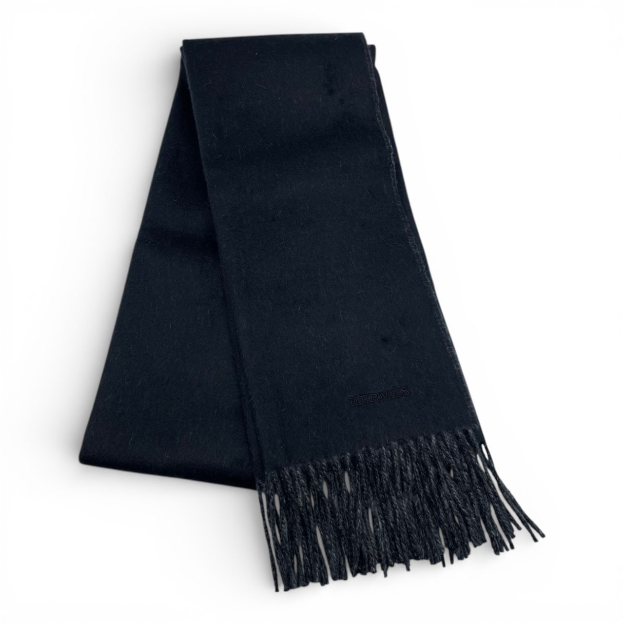 エルメス カシミヤマフラー レクトヴェルソ 40×160 黒/フランネル