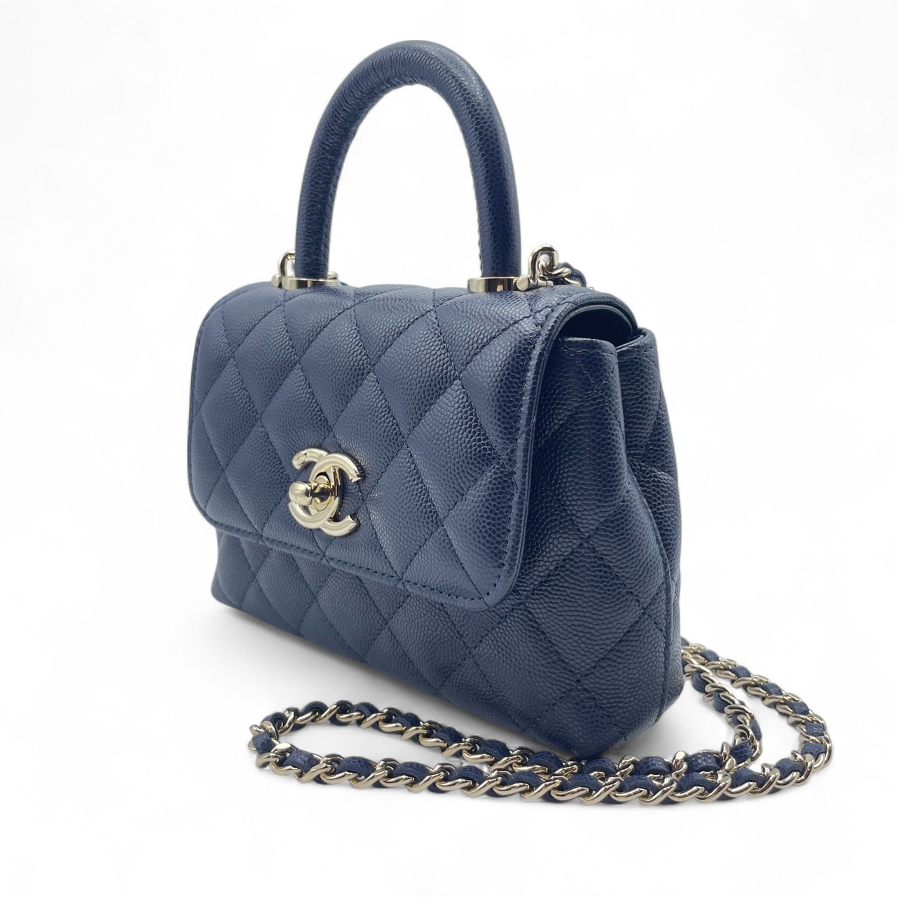 シャネル ココハンドル ミニ 14.5 ネイビー キャビアスキン シルバー