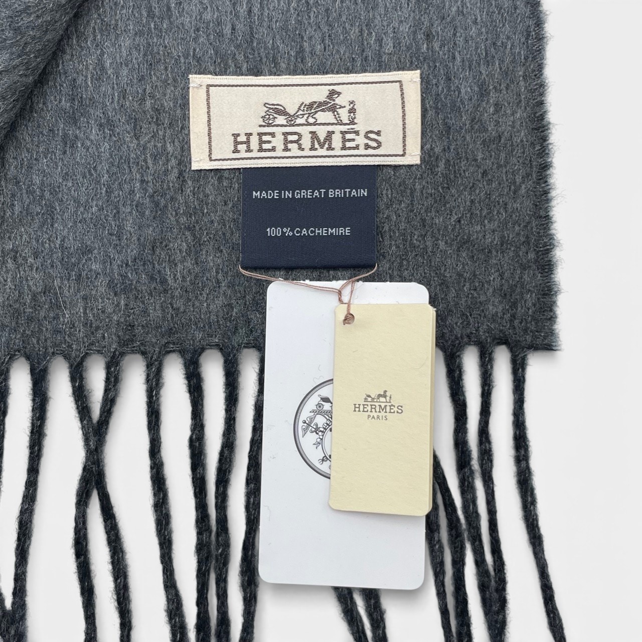 エルメス カシミヤマフラー レクトヴェルソ 40×160 黒/フランネル