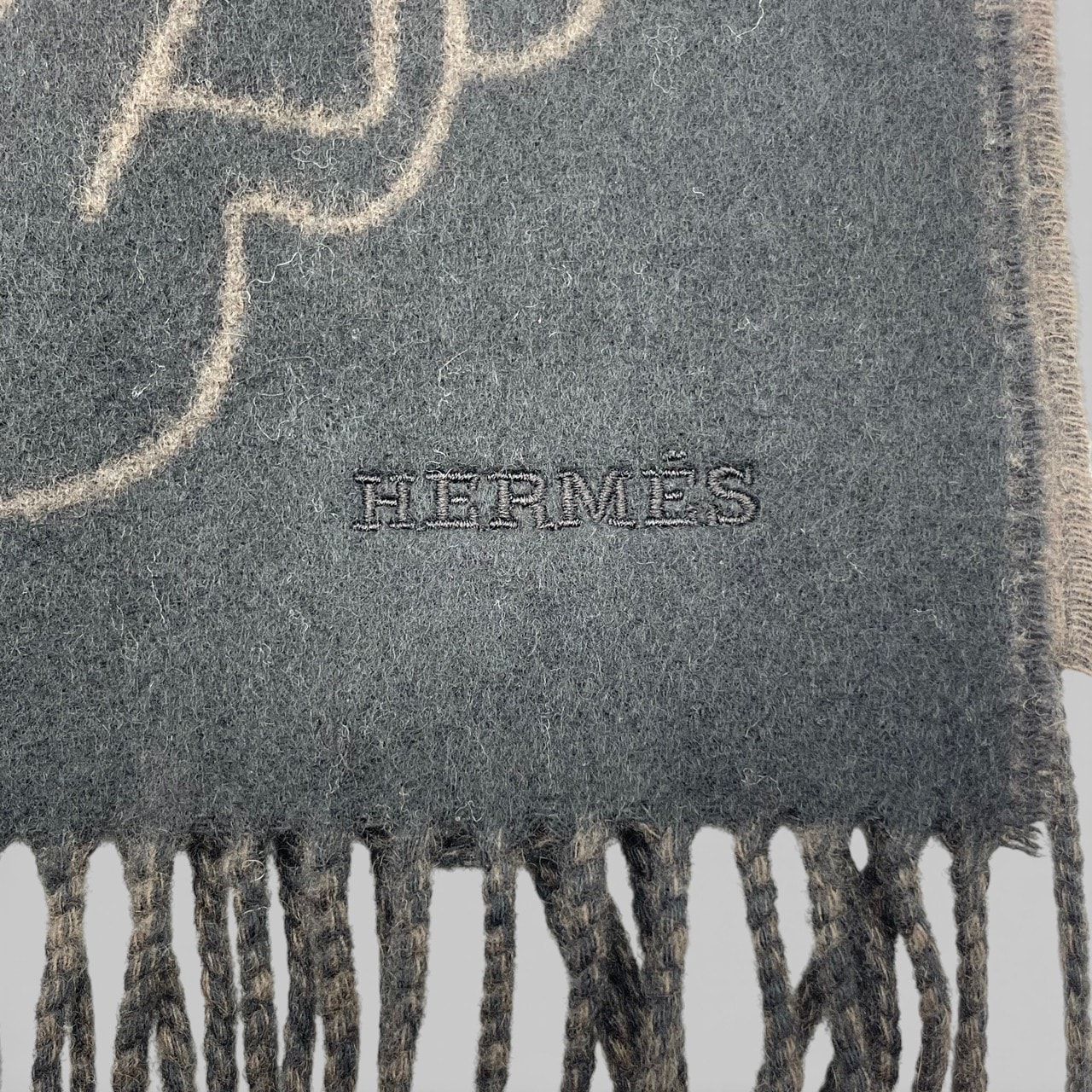 エルメス カシミヤマフラー テット・ア・テット・エケストル 25×170 黒