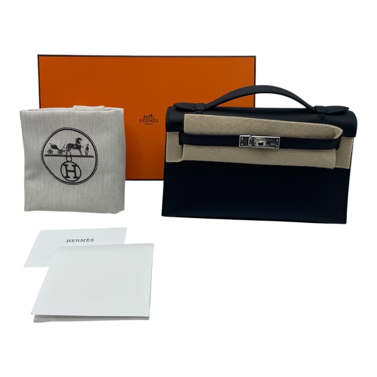 現金特価】エルメス ポシェットケリー 22 ノワール スイフト シルバー