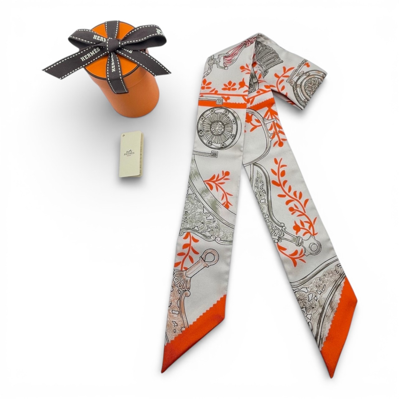 エルメス ツイリー 鐙 リミックス バーベナ/オレンジ/カーキ シルク100