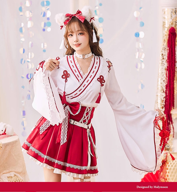 即日発送】レトロティックレース狐巫女《オリジナルコスプレ8点セット