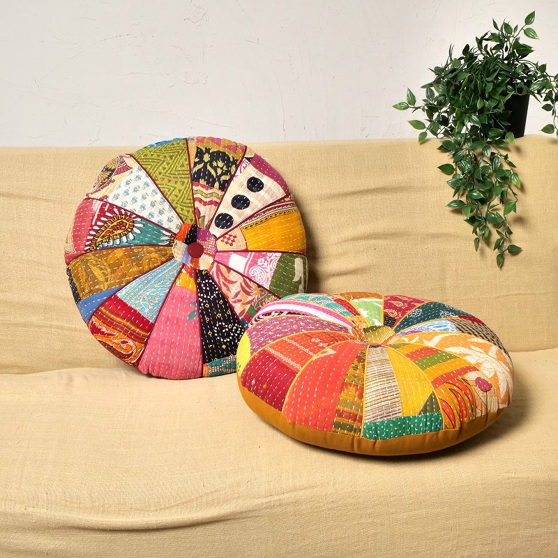 デイジー パッチワークグドゥリークッション 丸型 ラウンド 直径40cm