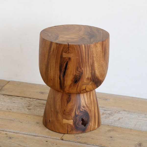 スツール おしゃれ 木製 MONA サイドテーブル 天然木 丸 花台 木の塊の
