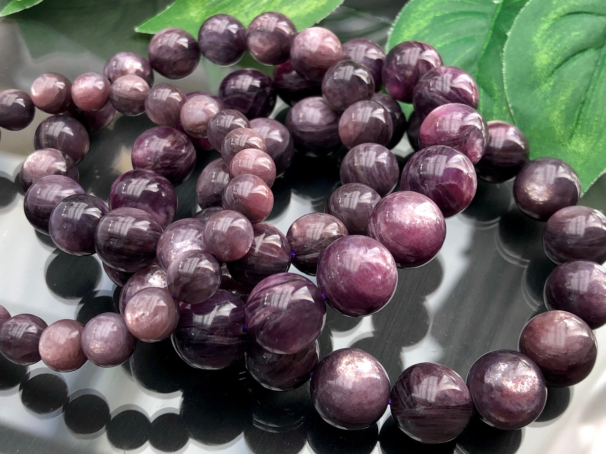 高発色☆輝くマイカ☆天然石ブレスレット/パープルマイカ