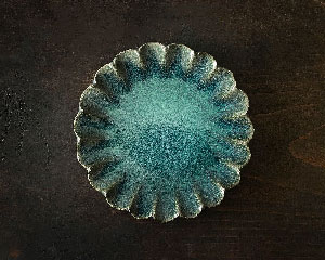 小澤基晴 輪花4寸皿 翡翠