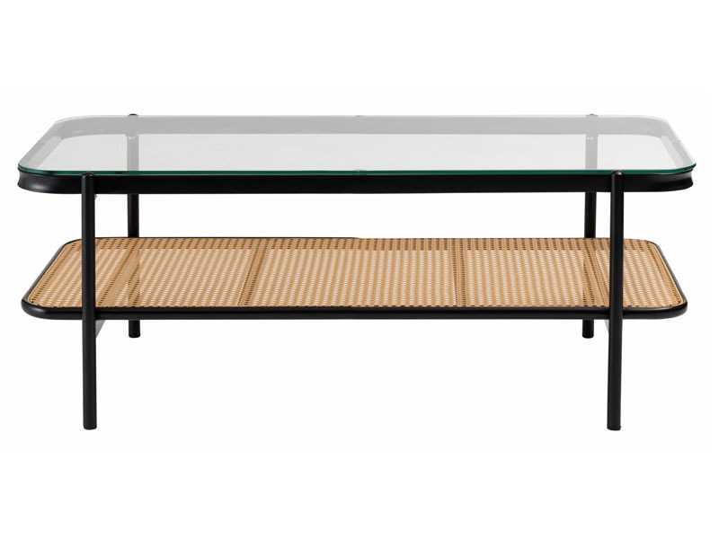 ラタン素材の抜け感あるセンターテーブル｜ミッドセンチュリーな空間に