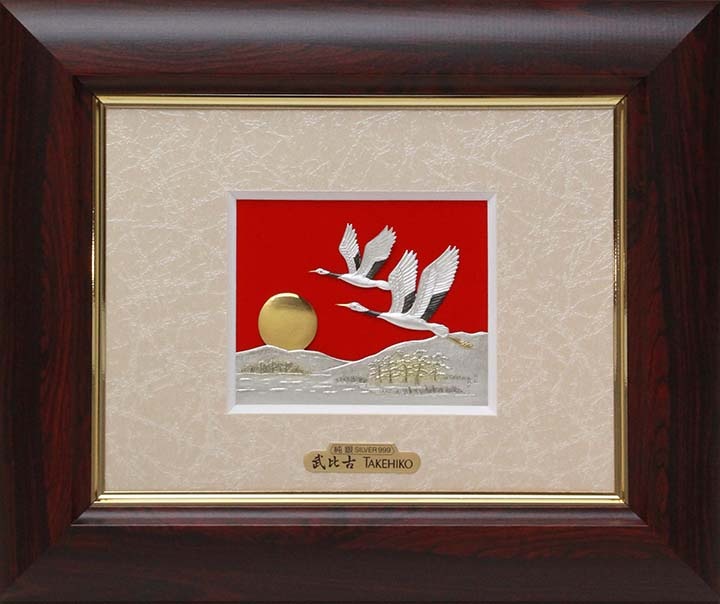 武比古 純銀 卓上額 双鶴 2号 | 銀製品,純銀製レリーフ額,双鶴 | 森