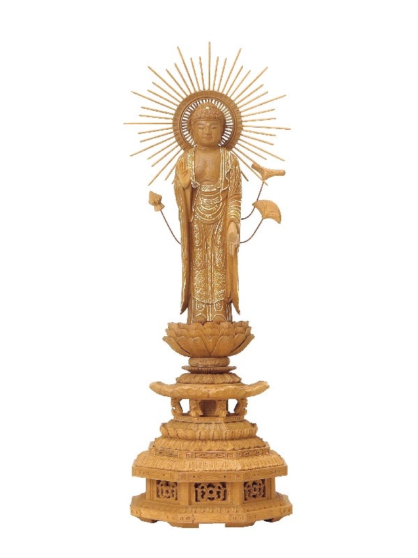 楠木 九重八角台座 東型光背 東立弥陀 眼入 切金付｜モダン仏壇、現代