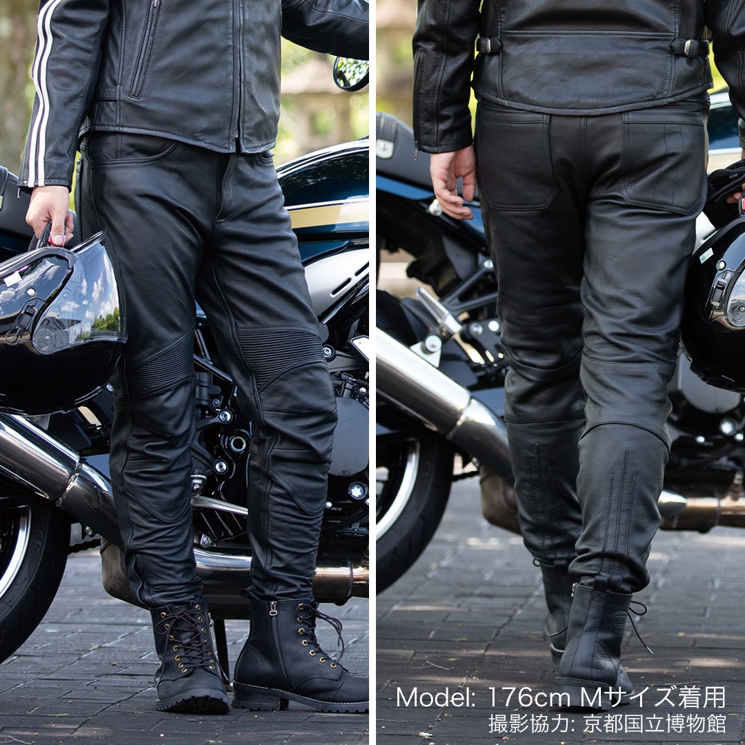 バイク 【2XL追加決定】CEレベル2プロテクター付き レザーパンツ[DP-39