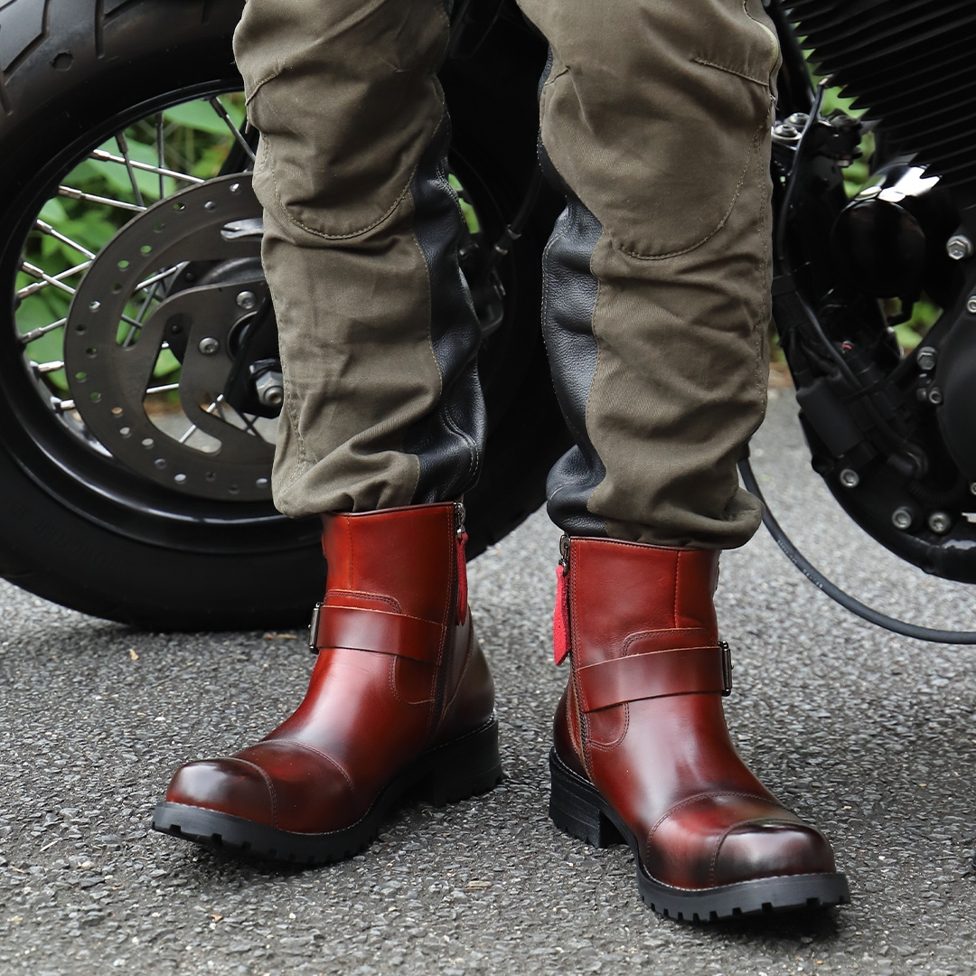 バイク シフトガード付レザーZIPエンジニアブーツ[HS-B9] ブーツ,本革