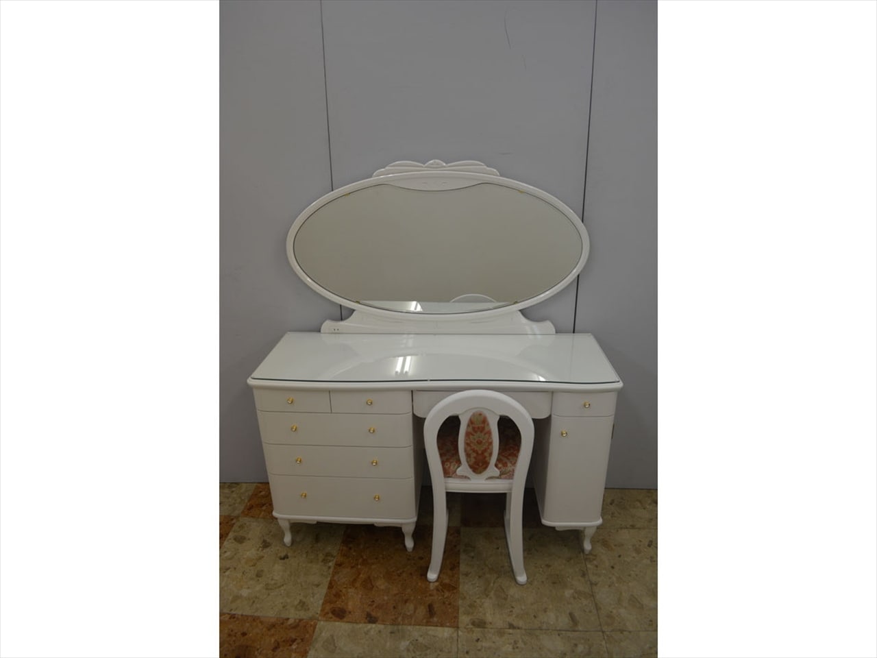 アリス120ドレッサー ホワイト色 ドレッサー完成品デスク机 スツール