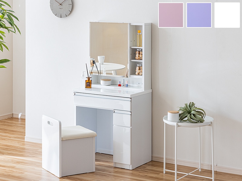 ドレッサー 一面鏡 姫系 可愛い おしゃれ 背面収納付 1面鏡 ホワイト